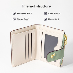 Petit portefeuille floral pour femmes, mini porte-cartes en cuir PU, porte-monnaie avec bouton pression, poche zippée, portefeuille court pour étudiantes - Product Image 6