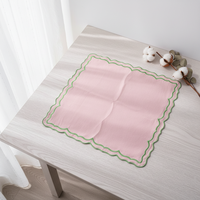 Nappe en lin brodée style européen 40x40cm, pour usage domestique, jetable, bords tissés irréguliers, style vintage, pour usage commercial