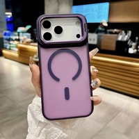 Nouvelle coque de téléphone magnétique mate rouge bordeaux et bleu clair avec béquille métallique pour appareil photo pour iPhone 18 Pro Max 18 17, coque arrière antichoc