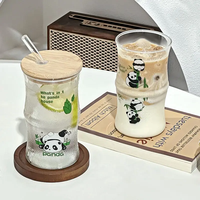 Nouvelle Tasse à Lait en Verre Transparente Style Panda Chinois Mignon, Résistante aux Hautes Températures, pour Femme, Idéale pour l'Été et la Maison/Bureau