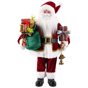 Figura de Papá Noel Grande de Terciopelo Rojo con Campana de Latón para Decoraciones Navideñas del Hogar - Product Image 1