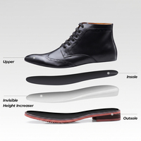 Bottes habillées pour hommes en cuir de vachette, à lacets, talon plat, souples, respirantes, légères, rehaussantes de 7 cm, vente en gros d'usine
