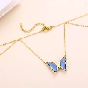 Fashion Women Jewelry Colorful Crystal butterfly <b>Choker</b> Necklace, 316L Stainless Steel 18K Gold Plated butterfly Necklace - Product Image 3
