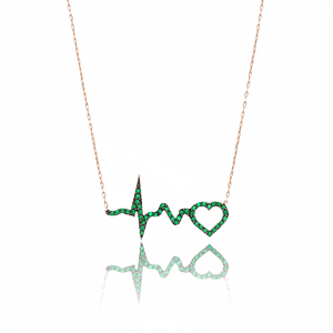 Heartbeat Design <b>Emerald</b> Zircon Stone Charm <b>Pendant</b> Turkish Handcrafted Wholesale 925 Silver Sterling Jewelry - Product Image 2