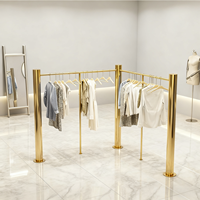 Exhibidor de Ropa para Mujer, Estante de Exhibición de Acero Inoxidable, Titanio Dorado, Exhibidor de Ropa Femenina Tipo Isla