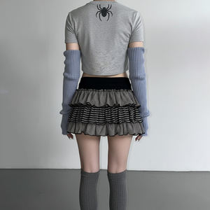 Korean Style Y2K Color Block Striped Mini <b>Skirt</b> Women <b>Low</b> <b>Rise</b> Layered Ruffle Tiered Cake <b>Skirt</b> Street Style - Product Image 6