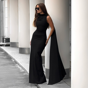 Crew <b>Neck</b> Stretch Knit Eco-Friendly Breathable Plain Dyed Natural Waist Bodycon Floor-Length Elegant Solid Color Customizable - Product Image 1