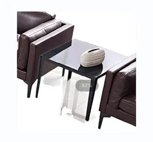 高度なミニマリストの黒い正方形の強化ガラスと黒い金属の足の正方形の応接室のコーヒーテーブル