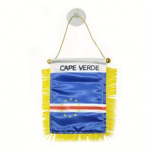 Bandera de Cabo Verde Personalizada, Mini Bandera de Satén para Coche con Borlas Amarillas - Product Image 1