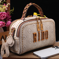 Bolso de Lujo Monograma para Mujer, de Diseñador, con Estampado de Letras y Tachuelas, Bolso de Hombro Vintage Tipo Caja de Cámara, Bolso Cruzado con Asa Superior