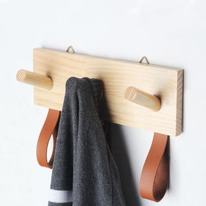 Noordse entree lederen lussen van natuurlijk hout, kapstok, hoeden- en jassenhaak voor aan de muur - Product Image 2