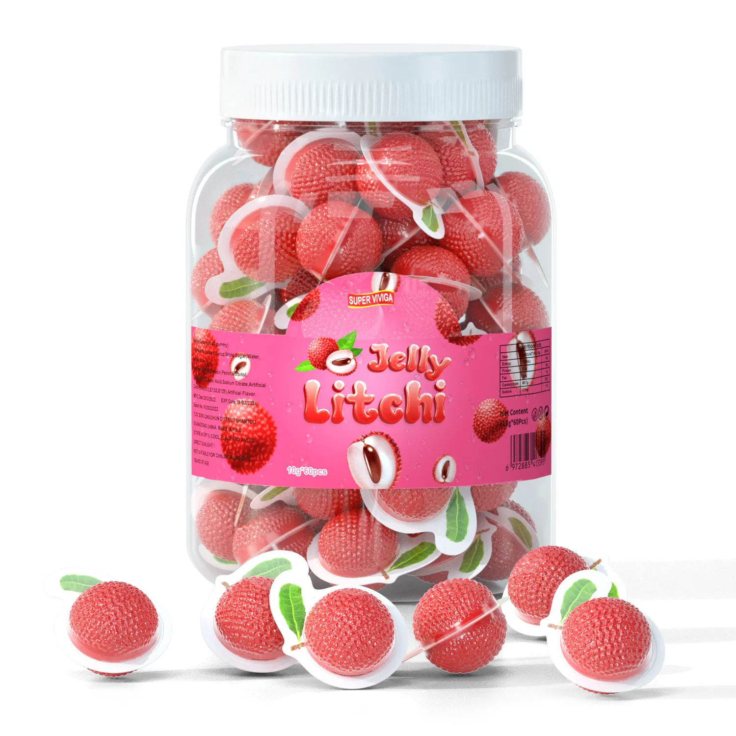 Desain Baru Litchi Ball Bentuk Selai Buah Isi Jelly Gummy Sweets