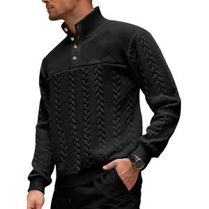Pull en tricot ample pour homme avec col montant et fermeture boutonnée, motif torsadé, manches longues, décontracté, pour l'extérieur - Product Image 4
