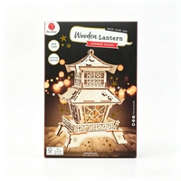 Kit de bricolage lanterne en bois, modèle en contreplaqué découpé au laser avec lumière, assemblage facile, décoration d'intérieur, cadeau créatif fait main