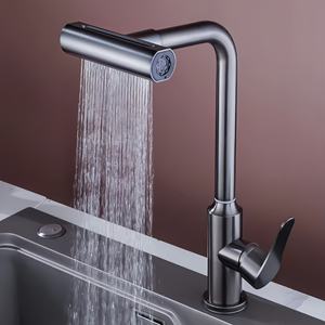 Grifo de Cocina Monomando de Acero Inoxidable Color Gris Metálico con Rociador de 4 Modos (Lluvia y Cascada) para Uso en Hoteles, Agua Fría y Caliente - Product Image 3