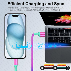 Cargador Rápido Colorido de 1M 66W, <span class=keywords><strong>Cable</strong></span> <span class=keywords><strong>USB</strong></span> C a <span class=keywords><strong>USB</strong></span> C, Carga Rápida Tipo C para iPad Pro Air, iPhone 16 Pro Max, MacBook, Galaxy - Product Image 5