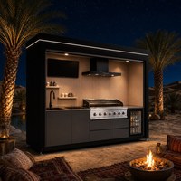Module de cuisine extérieur en aluminium durable avec barbecue intégré, évier et réfrigérateur pour zone de restauration extérieure
