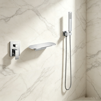 Ensemble de douche mural chromé HONGDEC avec mitigeur carré, douchette à main et kit de douche monocommande pour salle de bain