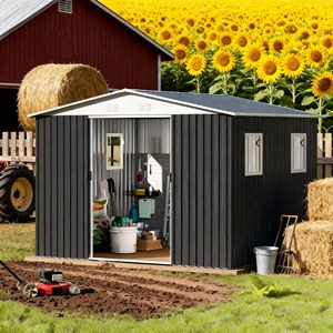 <span class=keywords><strong>Vente</strong></span> Directe – <span class=keywords><strong>Hangar</strong></span> de Stockage Préfabriqué en Métal Galvanisé 12x10FT, Facilement Assemblable, Haute Capacité de Charge, Multi-Zones pour Entrepôt - Product Image 1