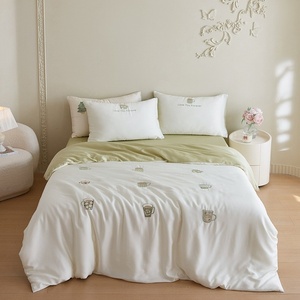 Cho Mùa Hè Mát Mẻ Tấm Ga Giường Đặt Bốn Mảnh Phong Cách Hiện Đại Phim Hoạt Hình Thêu Dệt Sợi Nhuộm Mô Hình 100% Cotton 200TC - Product Image 6