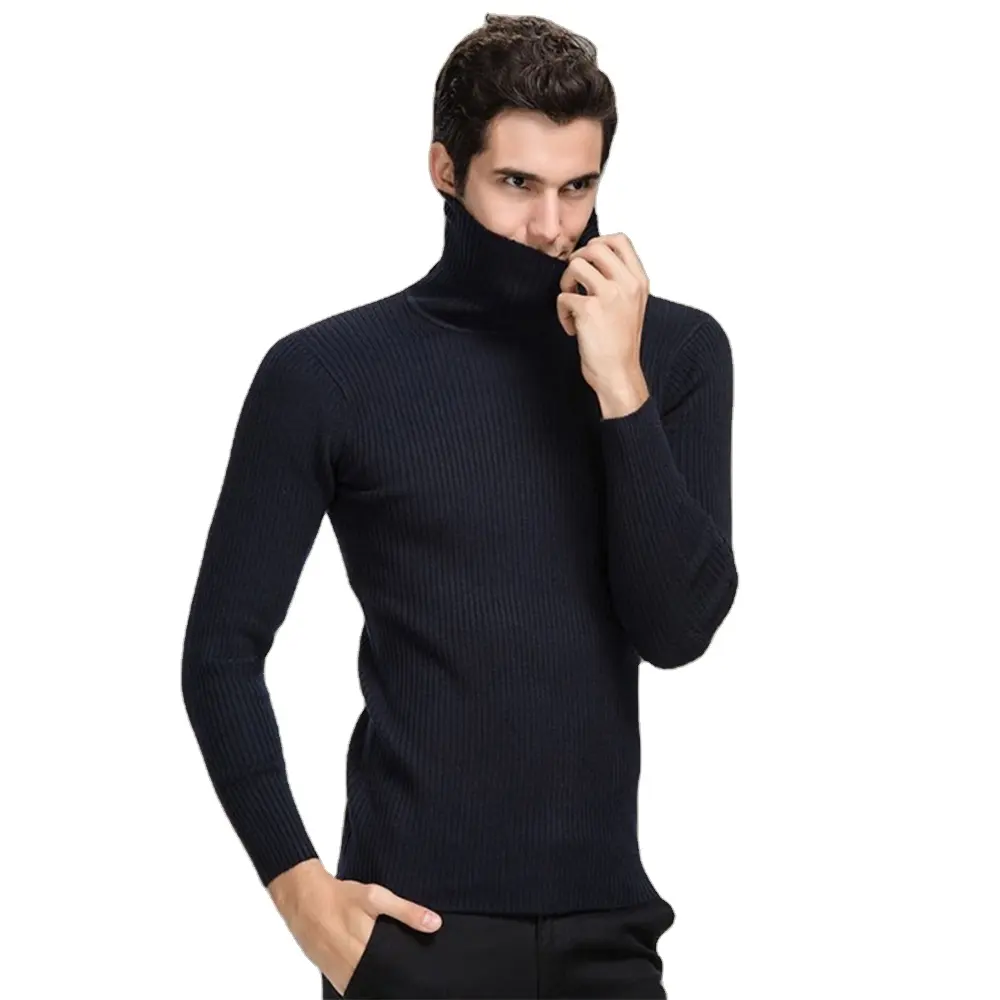סוודר ספק OEM האחרון זול מחיר מותאם אישית ריק לסרוג סוודר מזדמן שחור גולף עיצוב גברים של צווארון גבוה משיכת כתפיים סוודר