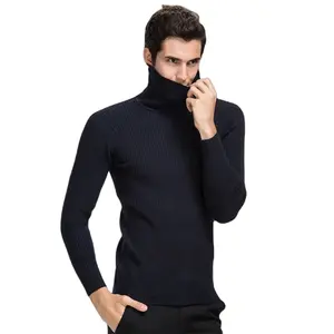 Pemasok Sweater OEM Harga Murah Kustom Kosong Sweater Rajut Kasual Hitam Turtleneck Desain Pria Kerah Tinggi Sweater Bahu