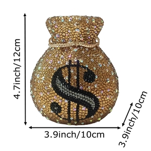 Women Luxury Dollar Pocket Rhinestones <b>Bag</b> Dazzling Money <b>Bag</b> Crystal Clutch Purse Night Out Party Handbag with Chain - Product Image 2