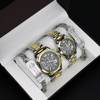 Ensemble de montres à quartz pour amoureux avec bracelet en acier inoxydable, coffret cadeau, montres de mode pour couples