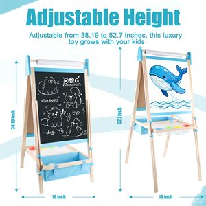 Caballete de Arte Decorativo de Madera con Altura Ajustable, Pizarra Magnética de Doble Cara y Pizarra de Tiza con Rollo de Papel y Kit de Arte <span class=keywords><strong>para</strong></span> el <span class=keywords><strong>Hogar</strong></span> - Product Image 3