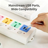 Regleta de Protección Contra Sobretensiones con Interruptores Independientes, Enchufe Universal y Puertos USB Opcionales, Cable de Extensión para Hogar/Oficina