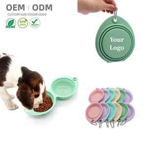 Mangkuk anjing ganda silikon dapat dilipat portabel ramah lingkungan kustom pendamping perjalanan berjalan luar ruangan untuk kucing untuk makanan air - Product Image 1