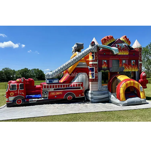 <strong>Durable</strong> <strong>Dry</strong> and Wet Fire Truck Station Jumping Castle Bounce House <strong>Inflatable</strong> <strong>Slide</strong> Combo Bouncer for Sale - Product Image 1