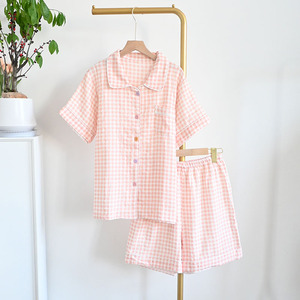 Setelan Piyama <span class=keywords><strong>Cardigan</strong></span> Pendek Wanita Bahan Katun Rajut Bubble Bernuansa Instagram Korea, Manis, Bernapas, ODM - Product Image 3