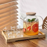 Teko Kaca Borosilikat Tinggi dengan Tutup Bambu dan Pemanas Listrik, Desain Transparan untuk Menyeduh Teh Bunga dengan Air Dingin/Sejuk