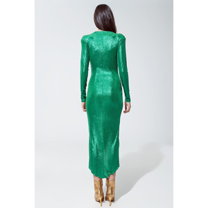 Vestido de Fiesta Cruzado con Escote Pronunciado en Verde Metálico - Product Image 4