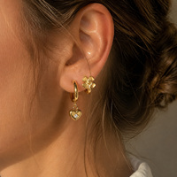 Anting-anting Trendy Litter Girls, Anting-anting Hoop Geometris Bunga Hati Zirkon Mungil, Anti Air, Lapisan Emas, Perhiasan Baja Anti Karat