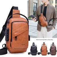 Sac de poitrine antivol pour homme, en polyester imperméable et PU, durable, tendance, léger, sac à bandoulière, sac à dos, avec port USB pour la charge