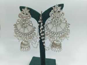 Ensembles de bijoux élégants de fête en acier inoxydable Broderie de perles Jhumka Bindi Vêtements de mariage traditionnels - Product Image 2