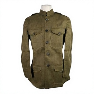 Veste Tunique Uniforme Homme Style Vintage en Laine Enduite à Col Montant Couleur Unie Boutonnée Manches Longues pour Tenue d'Extérieur - Product Image 1