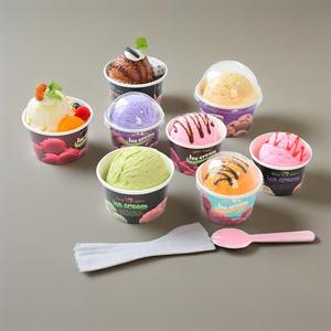 Customized Gold <b>Stamping</b> Paper Ice Cream Cups with Paper Lids Brown Paper Sundae Bowl Disposable Kraft Frozen Yogurt Cup - Product Image 6