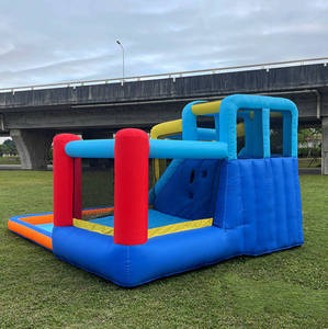 Château gonflable durable en PVC <span class=keywords><strong>bleu</strong></span> à double toboggan pour enfants <span class=keywords><strong>Trampoline</strong></span> gonflable compact à usage domestique - Product Image 4