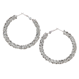 E4162 Orecchini a cerchio di lusso da donna, neri e dorati, con strass di cristallo, placcati in argento, gioielli da festa - Product Image 1