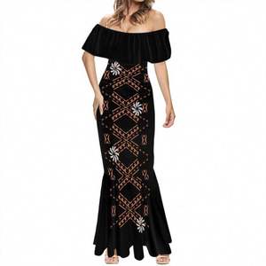 フィッシュテールドレスポリネシア部族服黄色花柄カスタムサモア人魚プロム部族ドレスオフショルダー人魚ドレス - Product Image 4