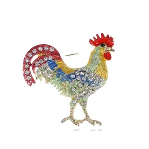 accessoires vechten cock Suppliers-Nieuwste Multi Color Emaille Morning Vechten Haan Cock Broche Gold Tone Animal Broche