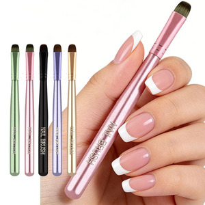 Pinceau à ongles en gel ovale avec manche métallique violet, rose et noir, en nylon épais, pour manucure française, outil de nail art professionnel - Product Image 5