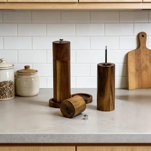 Manual Solid Wood Pepper Grinder Acacia Wood Black Pepper Sea Salt Rose Salt Grinder Seasoning Bottle <b>Set</b> - Product Image 3