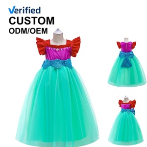 Disfraz de Sirena <span class=keywords><strong>Ariel</strong></span> para Halloween, Vestido de Fiesta con Mangas Abullonadas para Niñas, Elegante Vestido de Tul con Flores para Cumpleaños, Vestido de Princesa - Product Image 1