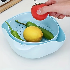 Vegetable Wash Basket Kitchen Tool Home Use Drainage Basket Vegetable Wash Basket Rotating Double Layer - Product Image 4