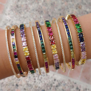 New Arrived <strong>Rainbow</strong> CZ Paved Bridge <strong>Bracelet</strong> Bangle Gold Plated Women's Tennis <strong>Bracelet</strong> for Wedding Party Gift - Product Image 5