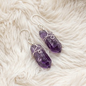 Ear enlace oem odm 925 <b>Sterling</b> <b>Silver</b> <b>Wire</b> Wrapped Rough Amethyst Dangle Earrings Custom Wholesale Natural Stone Jewelry - Product Image 2